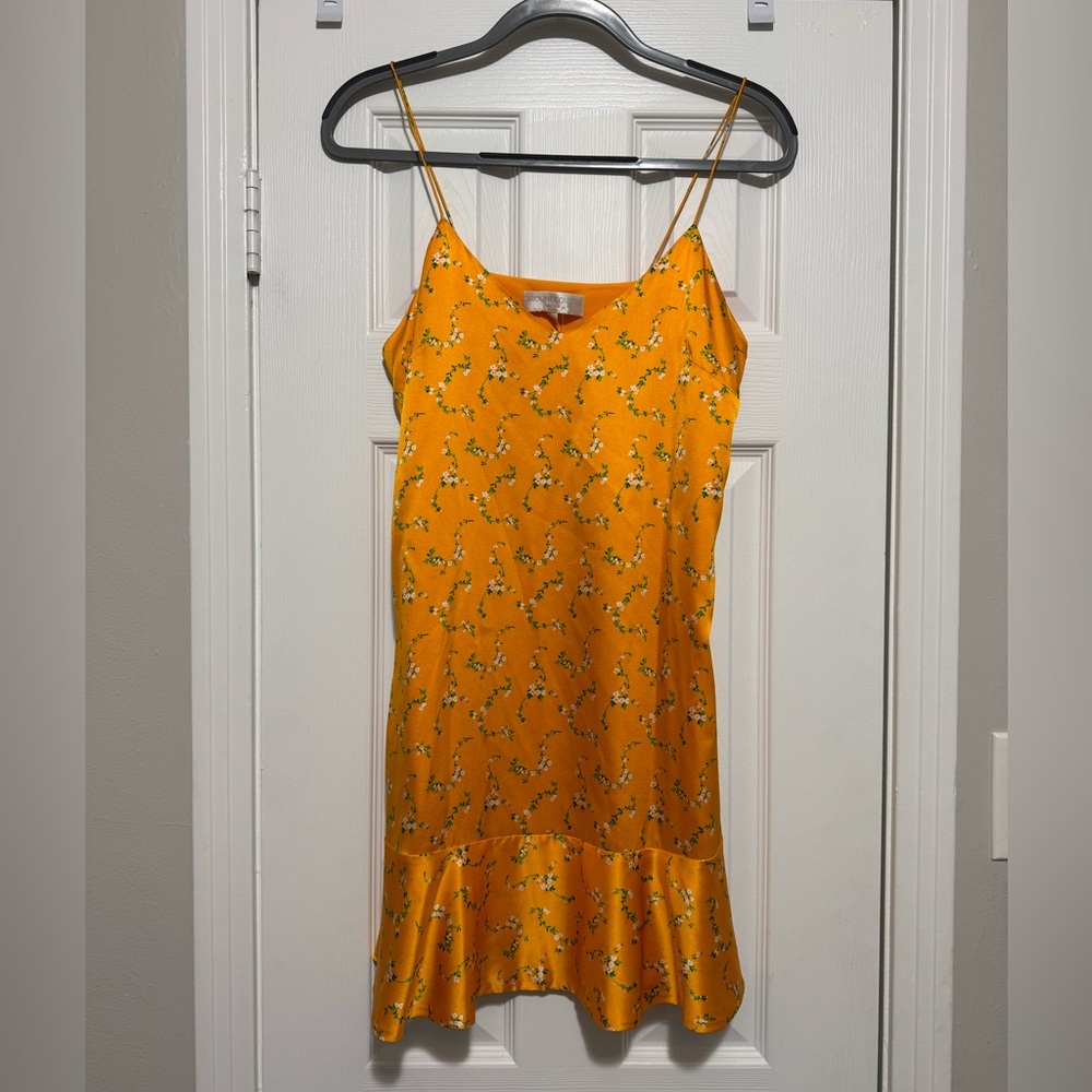 Caroline Constas Yellow floral slip dress. Size XS.